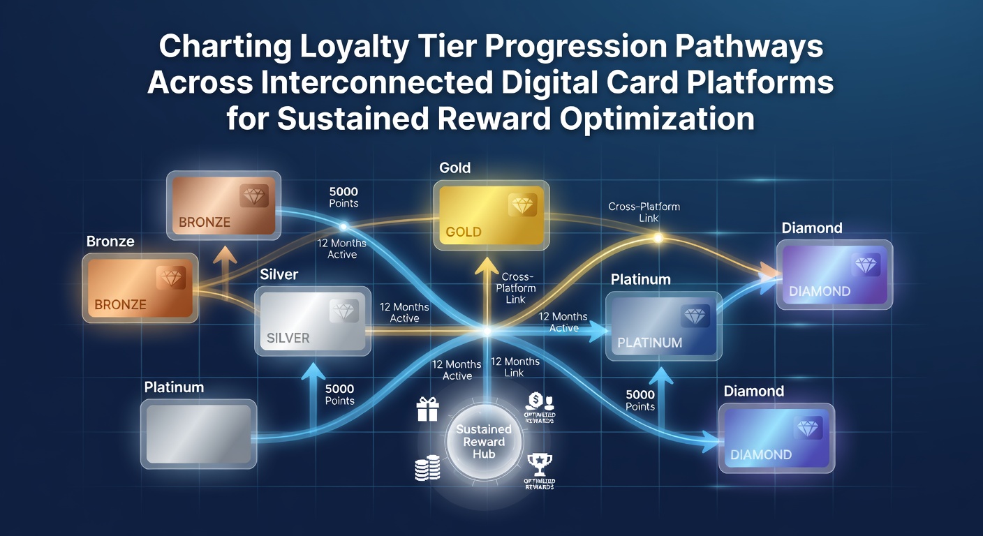 Digital card platform interface showing loyalty tier progression dashboard with interconnected reward pathways