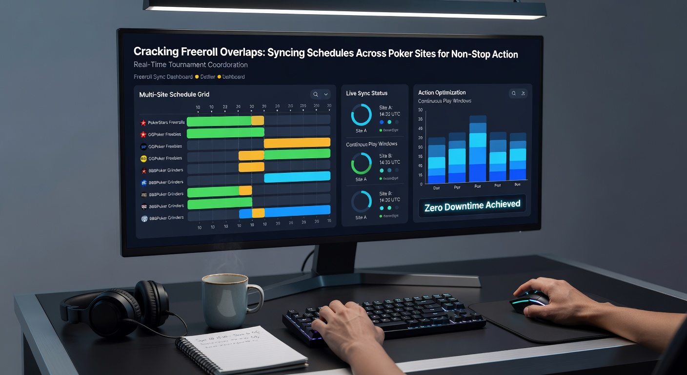 Calendar overlay showing synchronized freeroll start times from multiple poker platforms