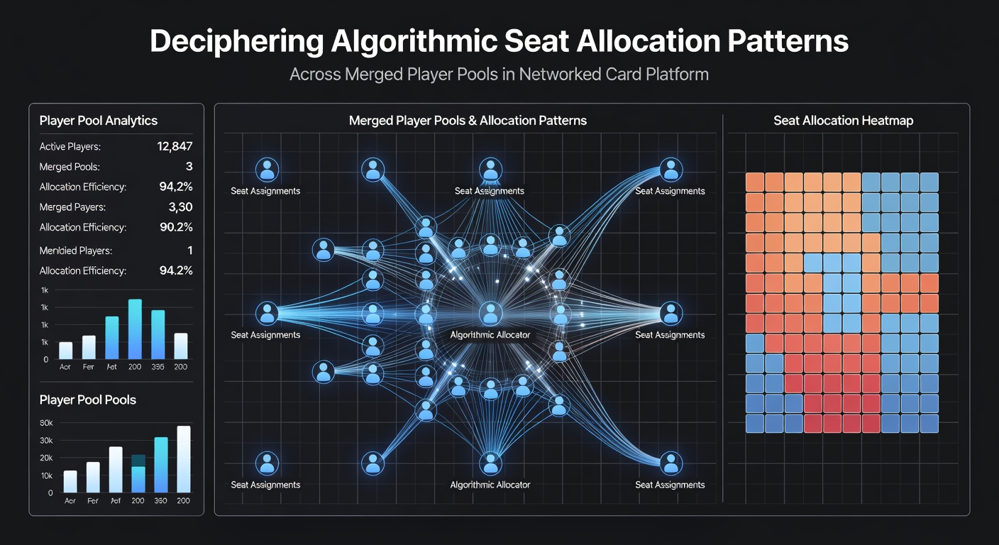 Algorithmic flowchart illustrating seat allocation steps in merged online card game pools