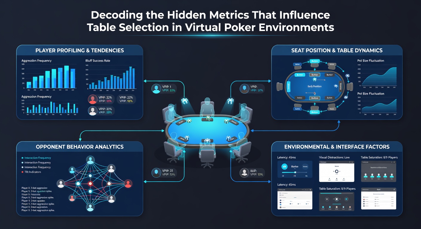 Detailed analytics dashboard displaying hidden poker metrics including aggression factors and table occupancy heat maps