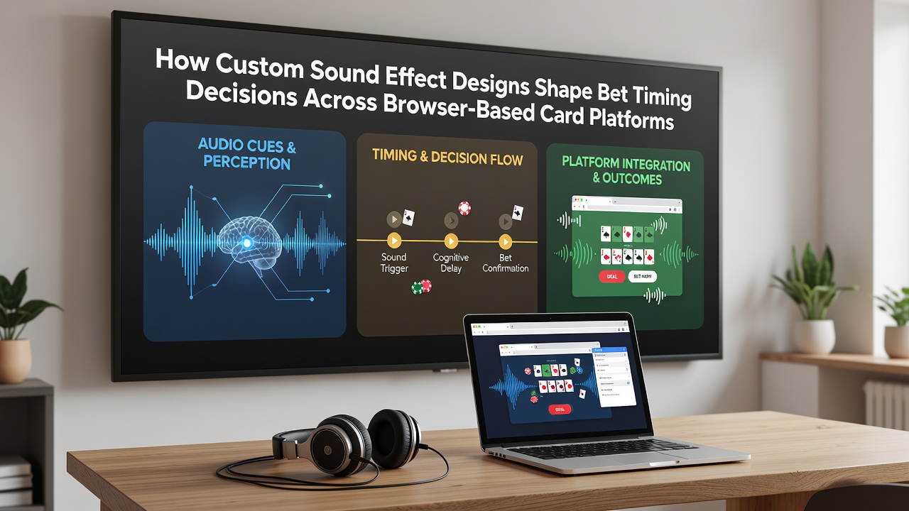 Close-up view of a browser poker table with visual audio waveform indicators synced to betting actions
