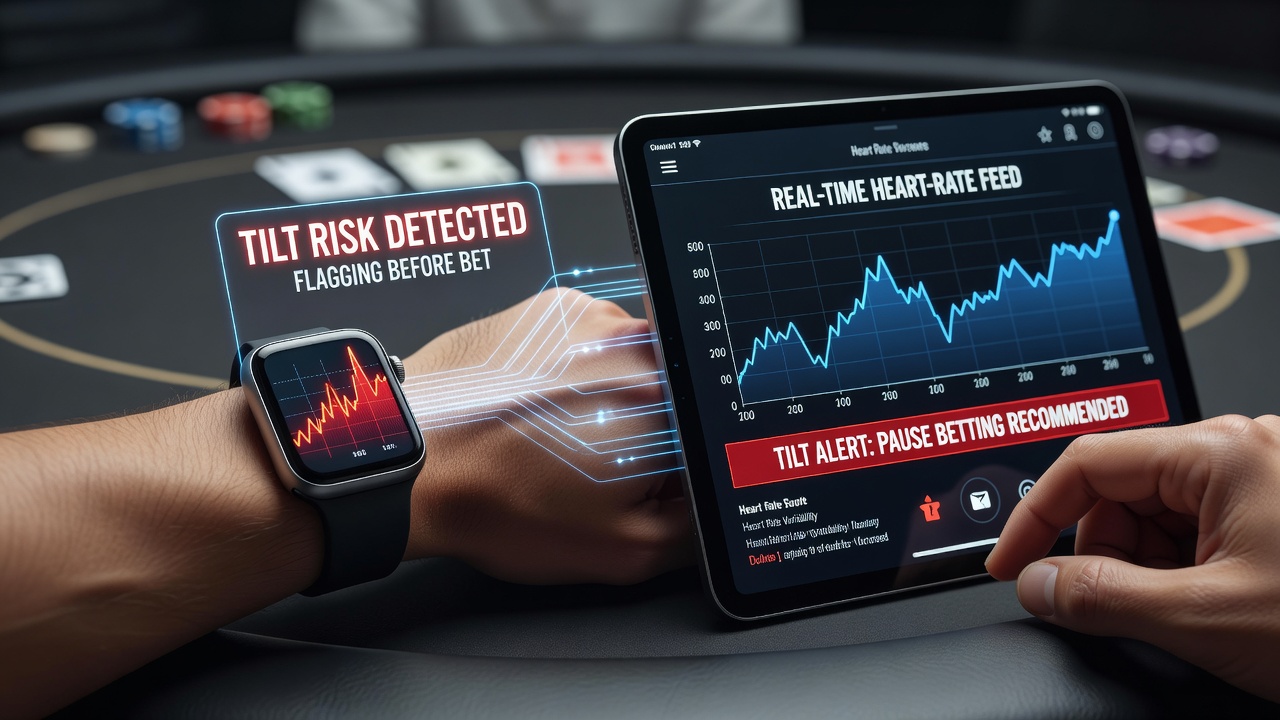 Dashboard graph displaying heart rate spikes correlated with tilt events across multiple poker sessions