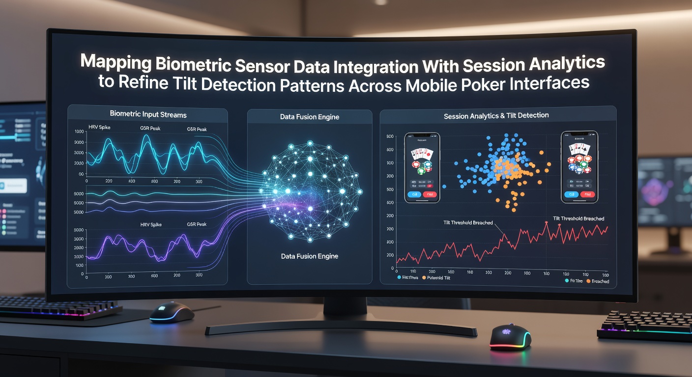 Mobile poker interface displaying biometric sensor overlays and session analytics dashboard on a smartphone screen