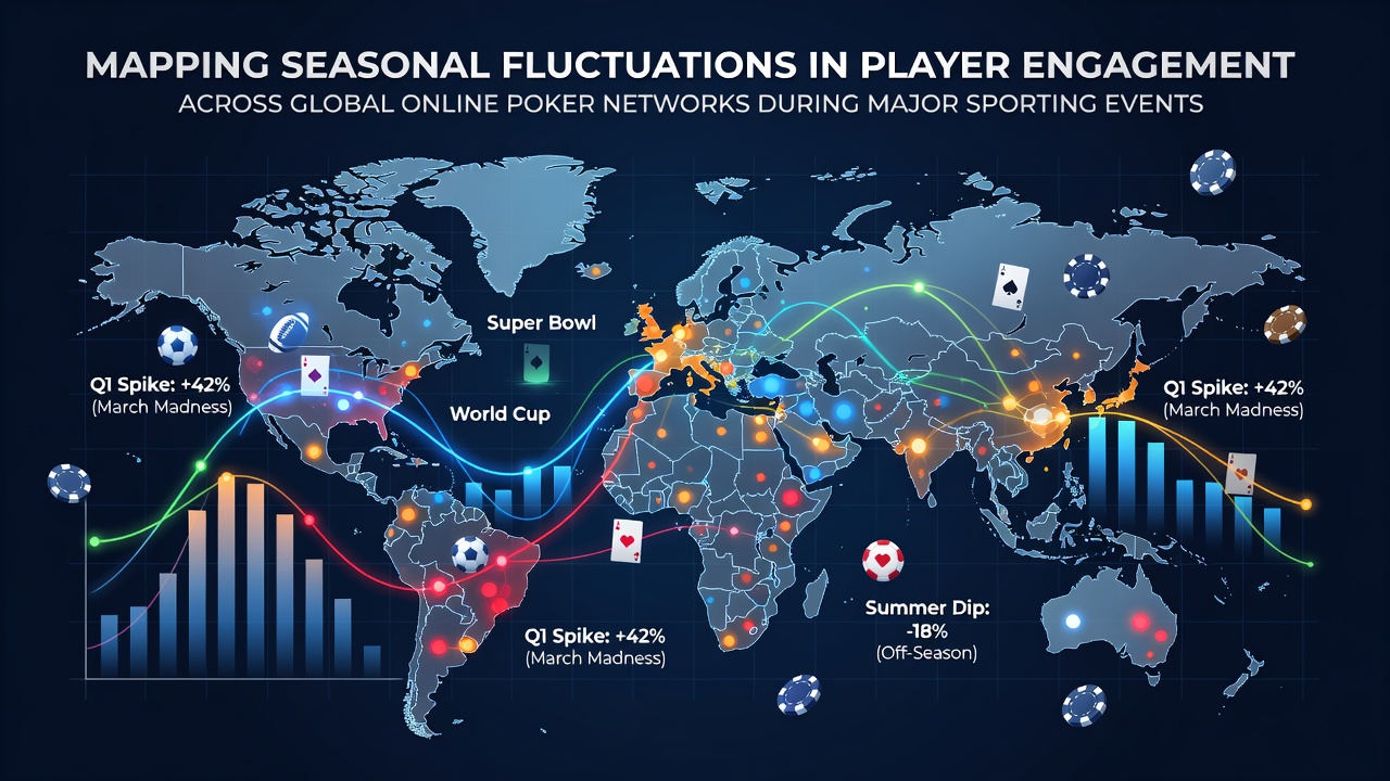 Global online poker network traffic visualization showing engagement patterns during major sporting events
