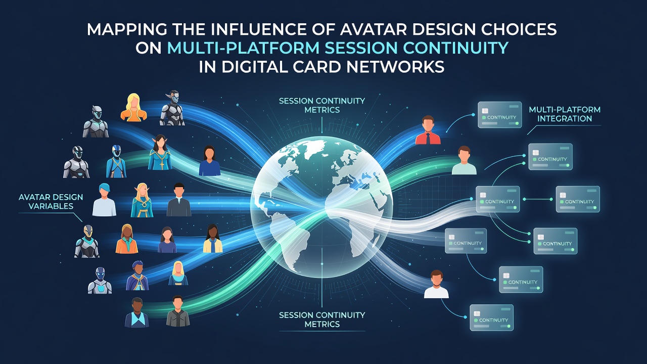 Visualization of avatar design variations across digital card platforms showing color palettes, styles, and user interface elements that affect session persistence