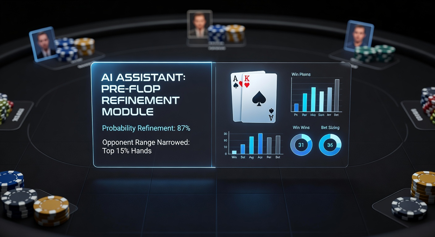 AI assistant dashboard displaying pre-flop range analysis on an online poker interface