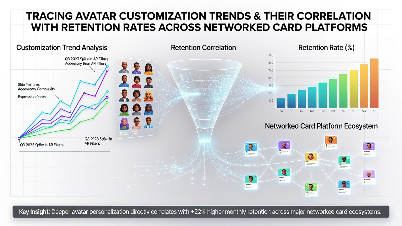Analytics dashboard displaying retention rate graphs correlated with avatar customization frequency across multiple card gaming networks